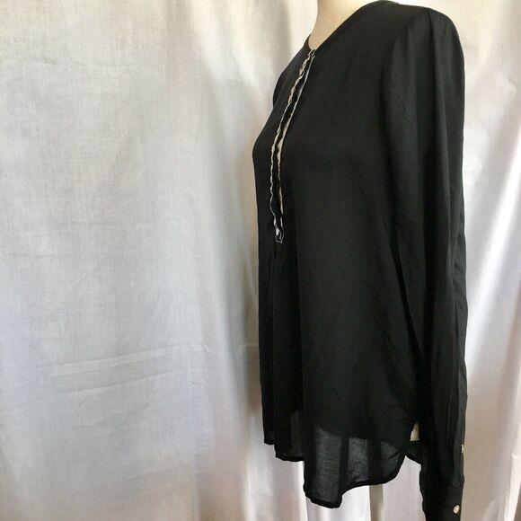 Old Navy Womens Medium Black Tunic Shirt Top Blouse White Chevron Button Up - Picture 6 of 12